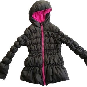 HAWKE&CO Girls Youth 7/8 Puffer Down Hooded Winter Jacket Fleece lined Blk Pink